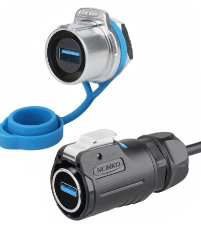 کانکتور USB 3.0 صنعتی ضد آب قفل شونده مدل LP24 ( مهره از پشت)( ست کامل) به همراه دو متر کابل