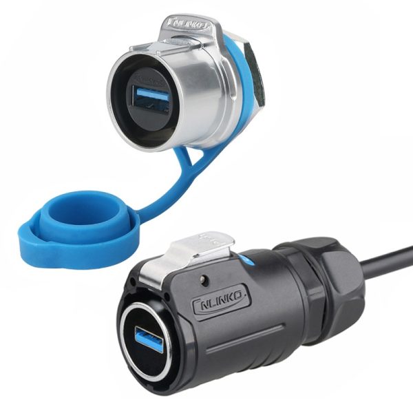 کانکتور USB 3.0 صنعتی ضد آب قفل شونده مدل LP24 ( مهره از پشت)( ست کامل) به همراه دو متر کابل